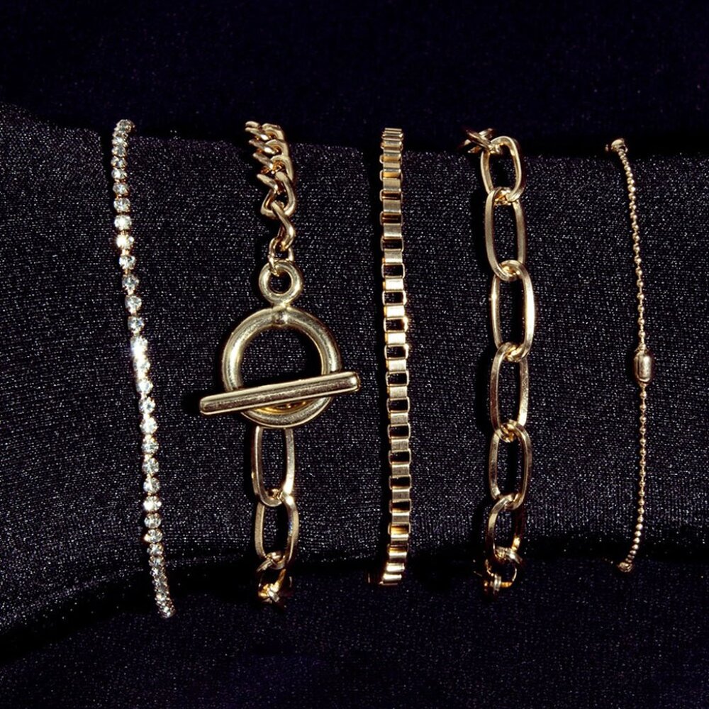 Gold Rhinestone Geometric‎ 5-pcs Bracelet Set - Picture 3 of 5
